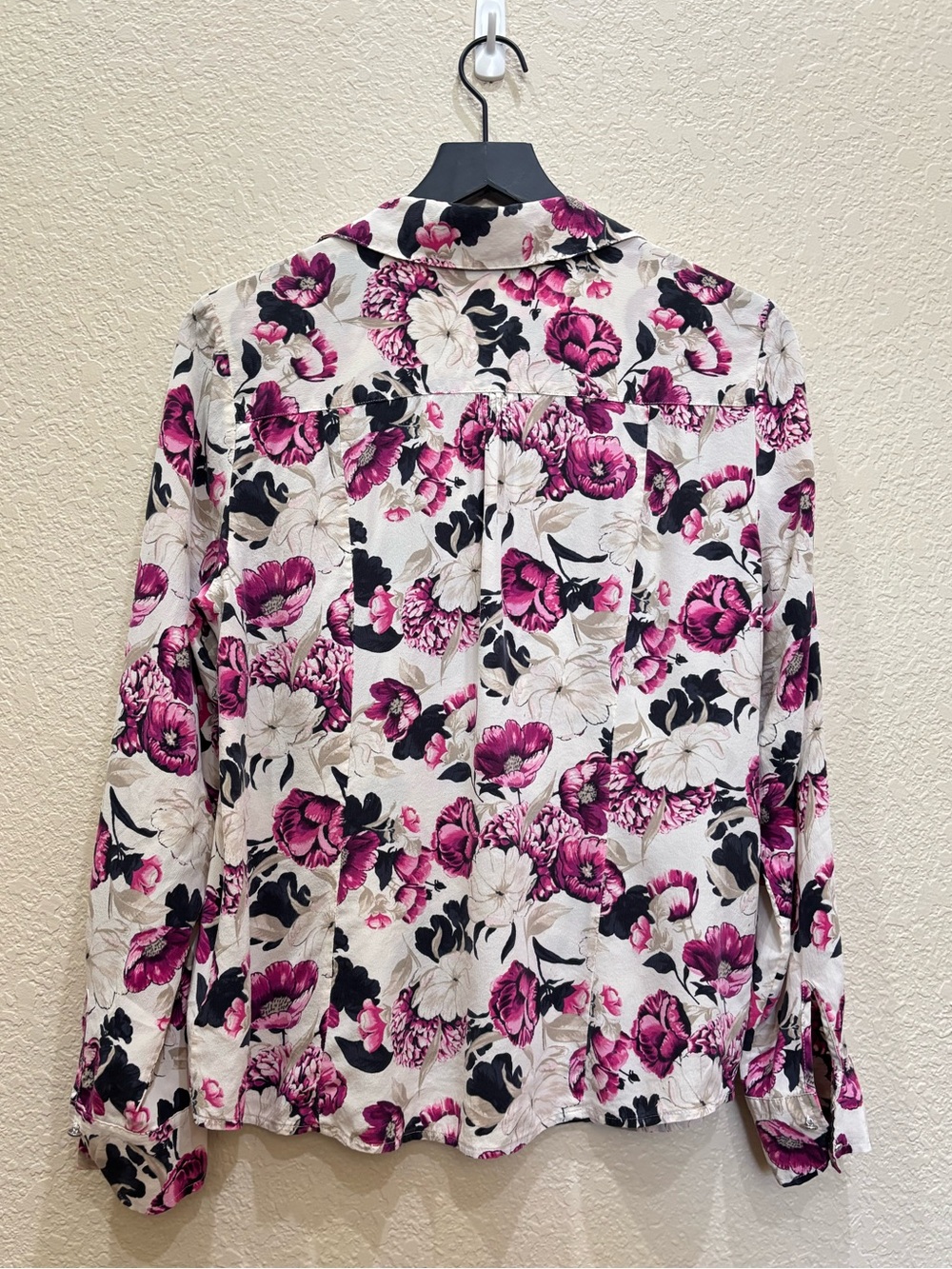 Vintage WHBM Pure Silk Floral Utility Blouse Top Magenta Pink Romantic Coquette - Picture 4 of 9